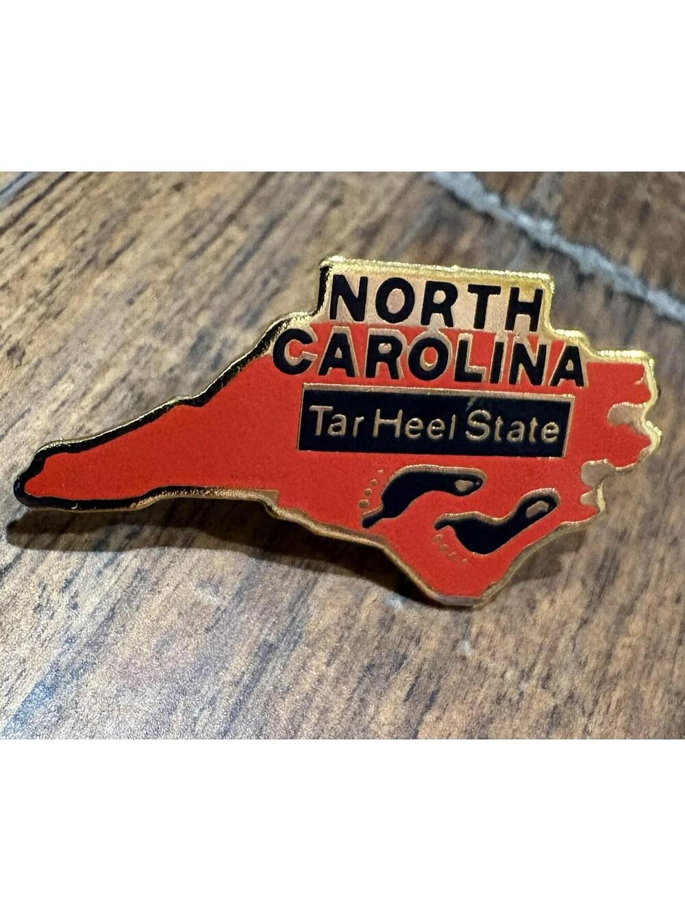 Vintage North Carolina State Map Outline Red And Gold Lapel Hat Pin Tar Heel St